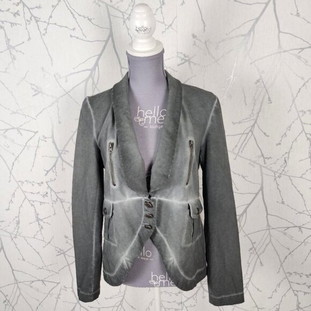 Poools Gray Wash Cotton Stretch Artsy Moto Unstructured Blazer